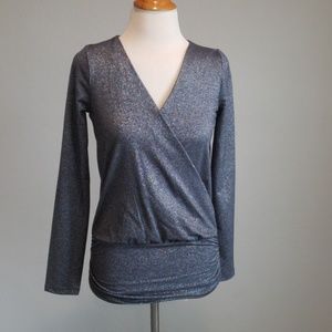 NWT metallic WHBM long sleeve wrap top